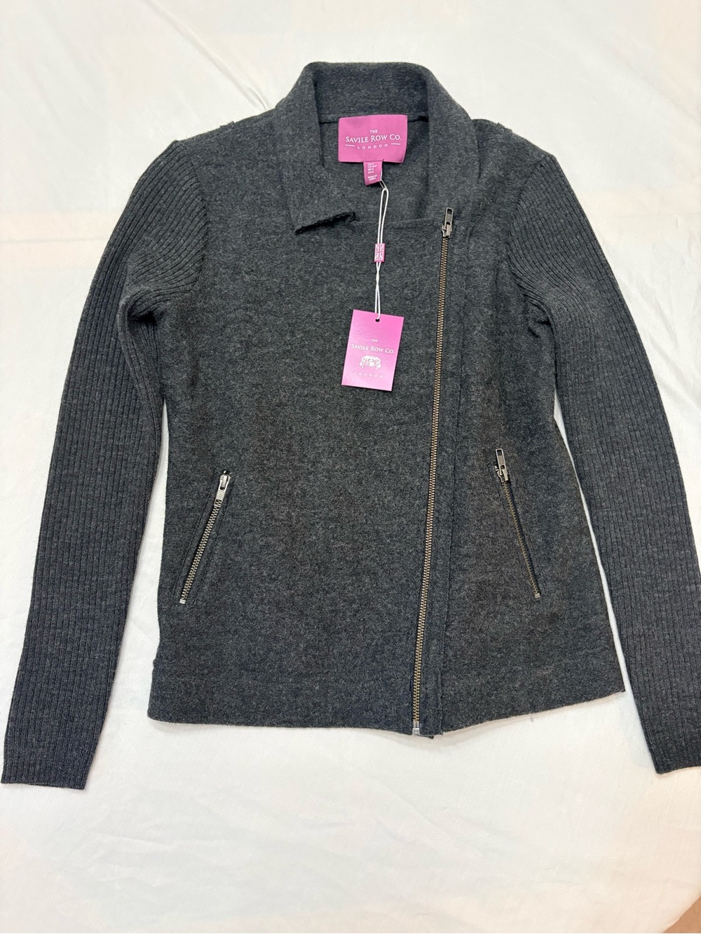 Savile Row Co. 100% wool Gray Asymmetrical Zip Sweater Jacket - NWT - small